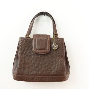 Vintage JRA Klein Karoo‎ Ostrich Leather Structured Top Handle Bag Choco JAPAN